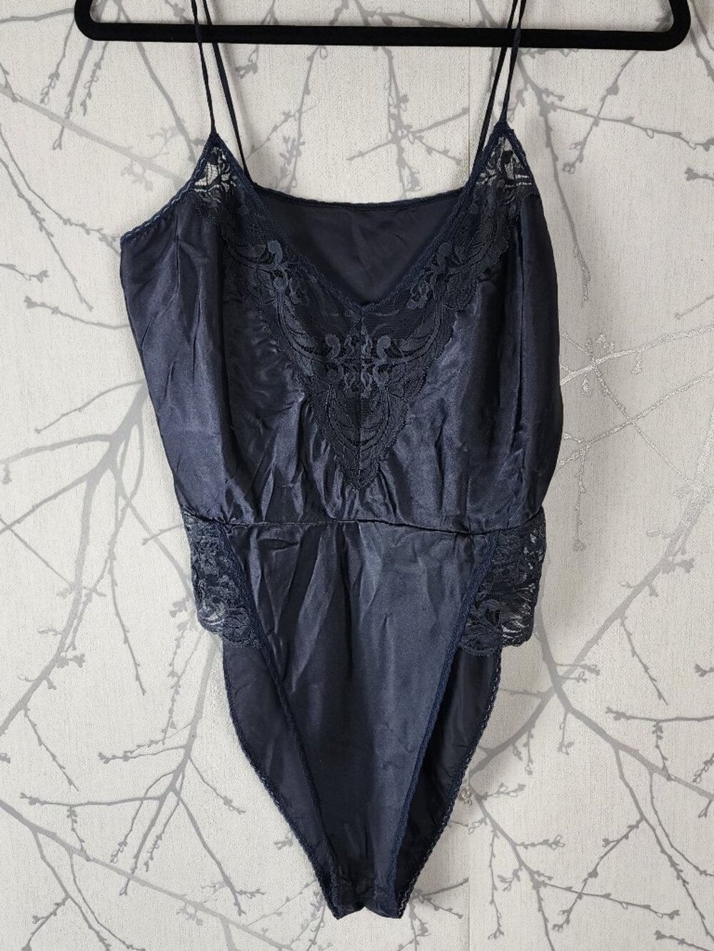 Kayser VTG Navy Lace Trim Strappy Teddy Bodysuit